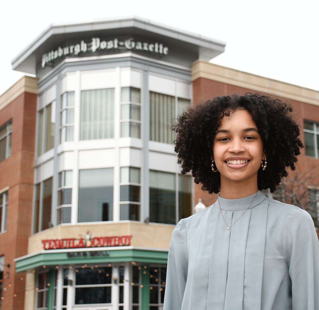 Thandi Weaver in front of the Post-Gazette